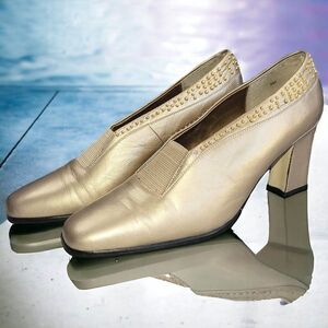 Stefani gold leather beads vintage chunky heels